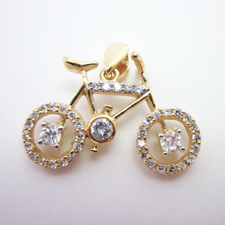 Gold-plated Sterling Bicycle with Cubic Zirconias - Click Image to Close